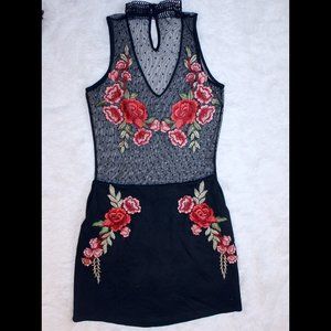Rose Embroidered Mesh Bodysuit